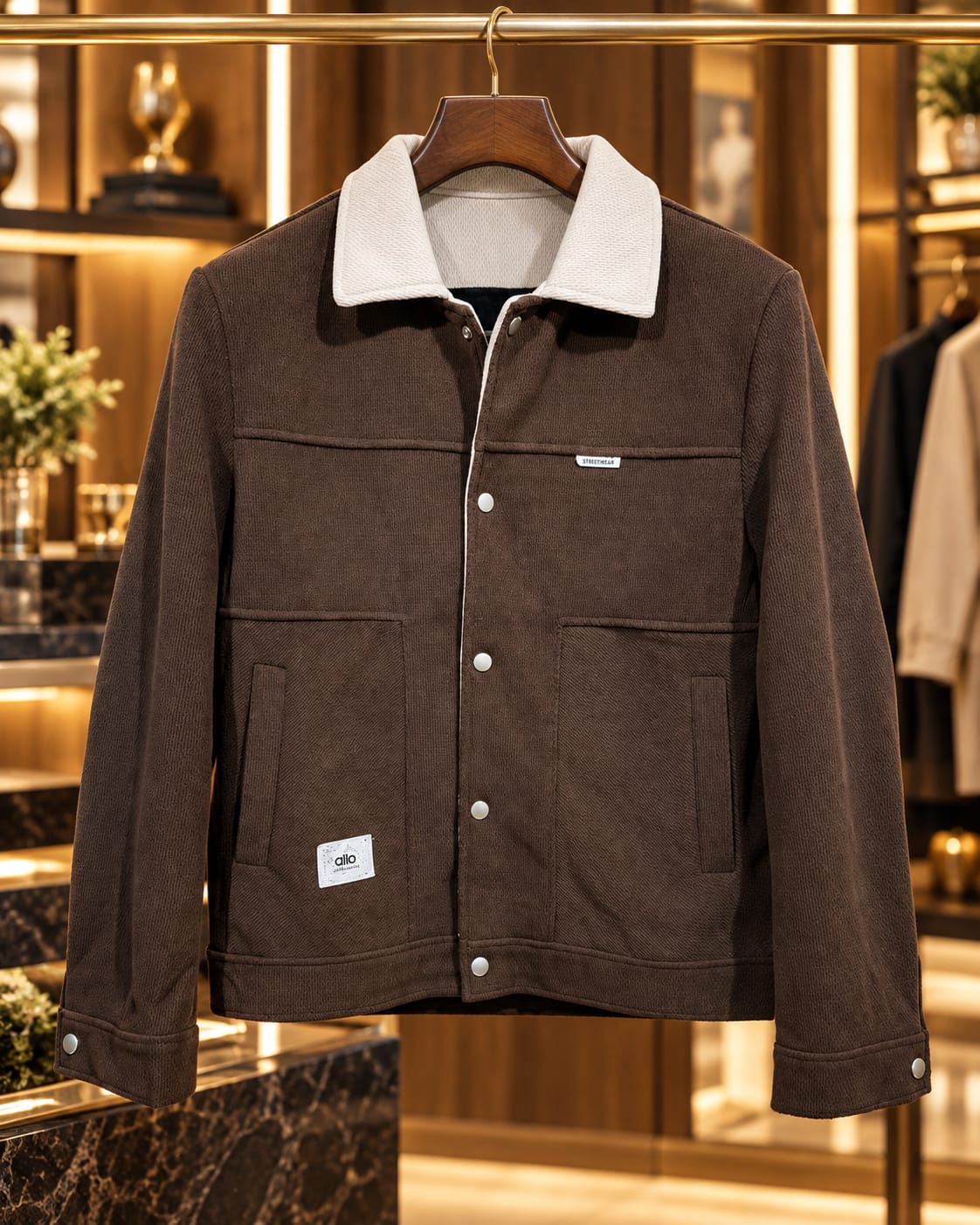 Men’s Contrast Collar Button-Up Utility Jacket