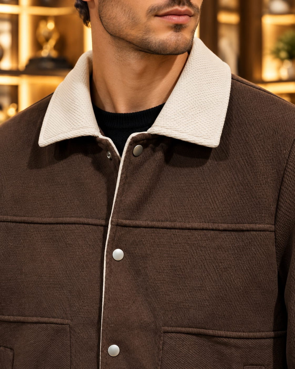 Men’s Contrast Collar Button-Up Utility Jacket