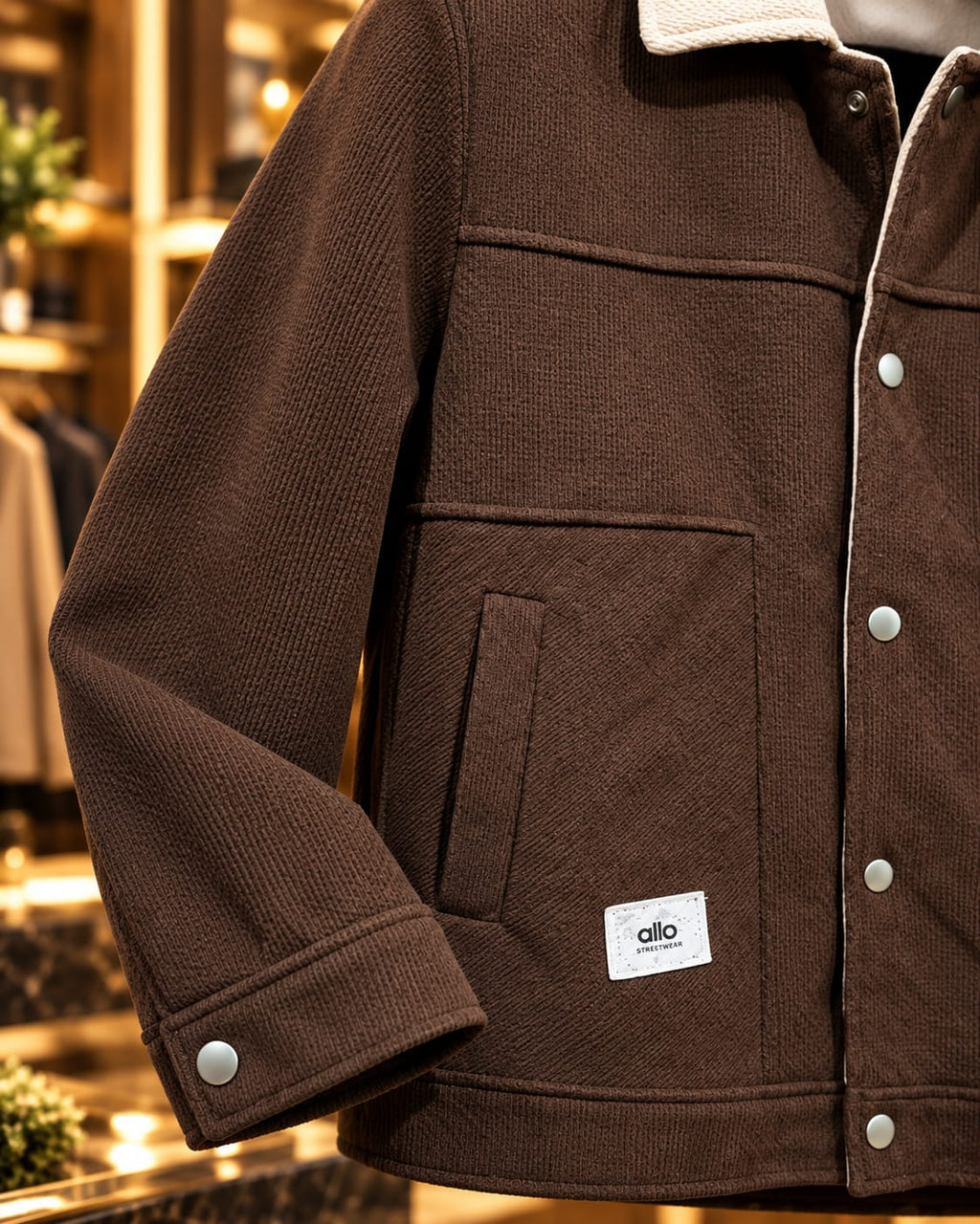 Men’s Contrast Collar Button-Up Utility Jacket
