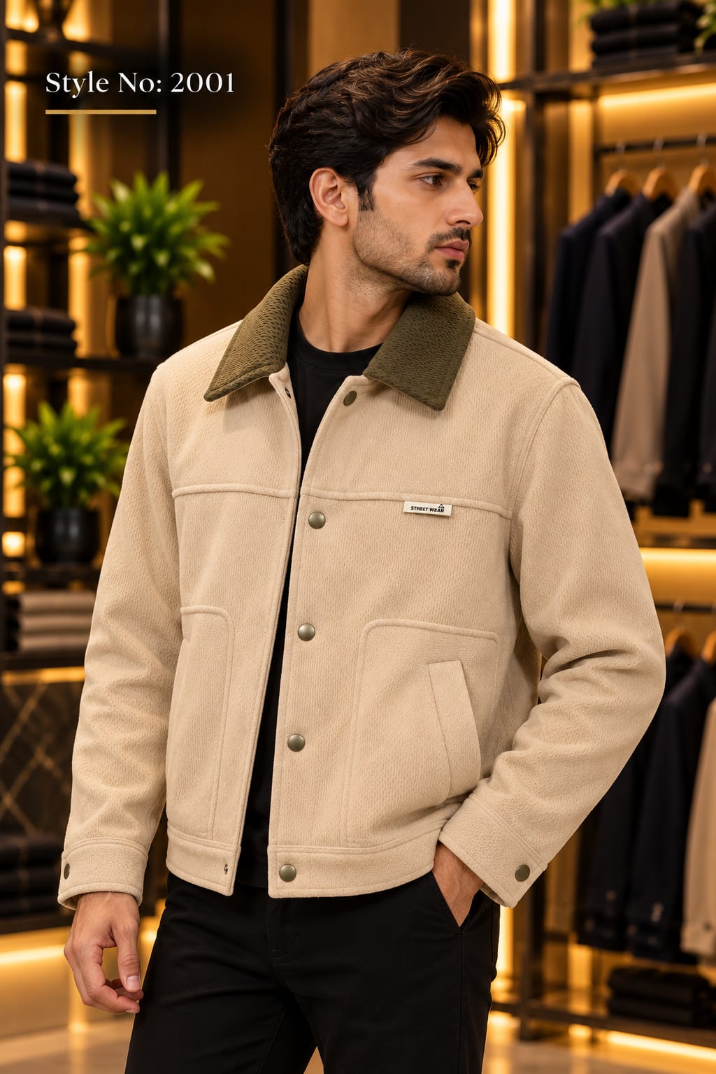 Men’s Contrast Collar Button-Up Utility Jacket