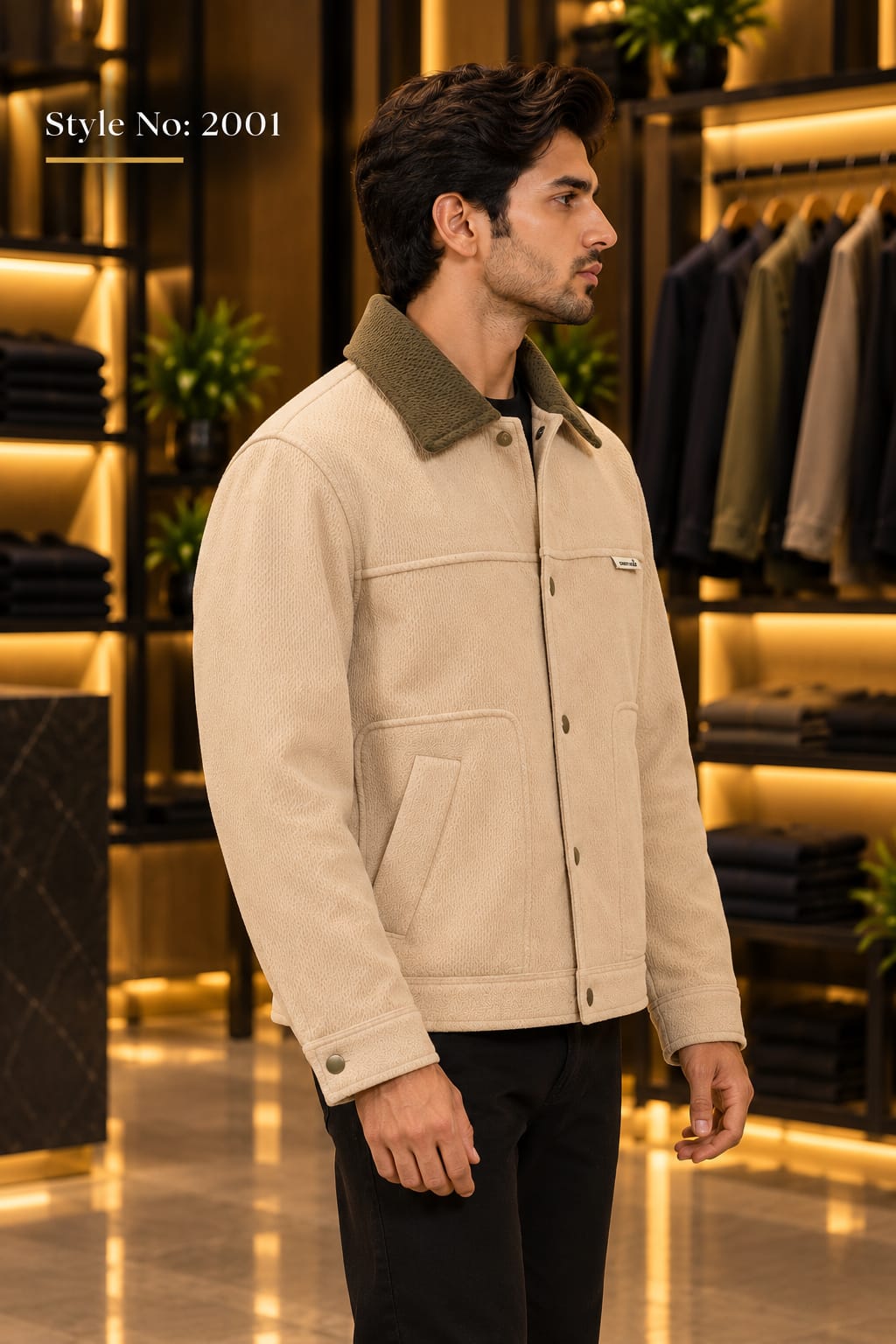 Men’s Contrast Collar Button-Up Utility Jacket