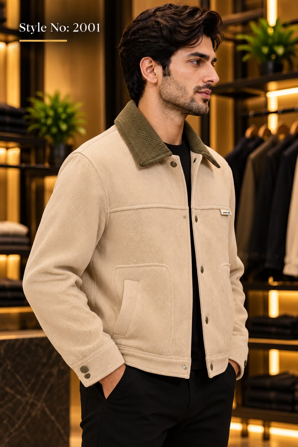 Men’s Contrast Collar Button-Up Utility Jacket