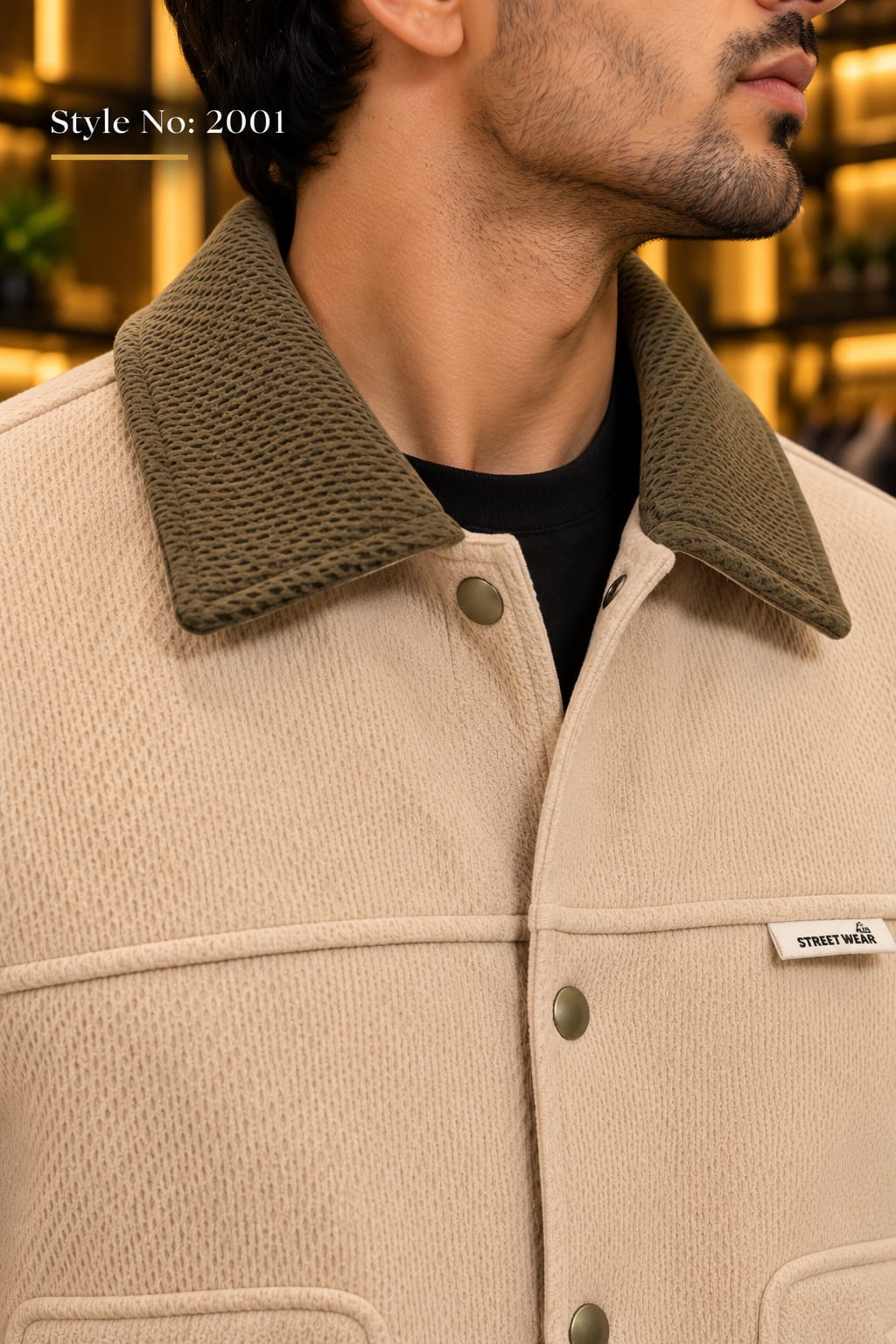 Men’s Contrast Collar Button-Up Utility Jacket