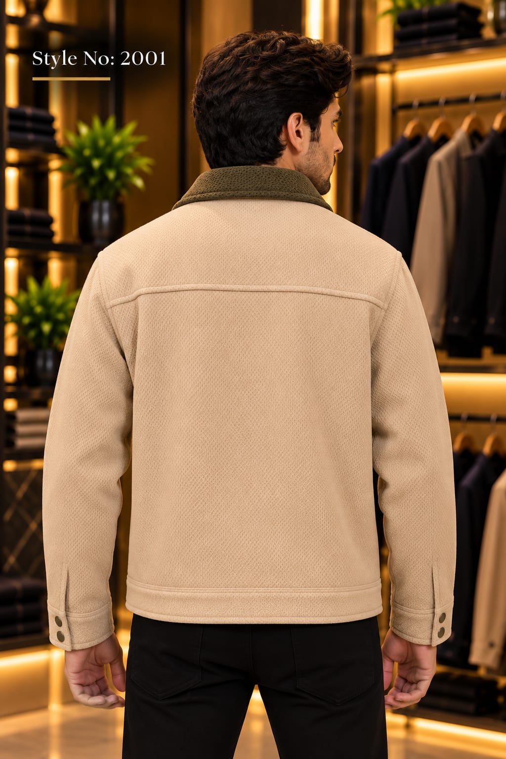 Men’s Contrast Collar Button-Up Utility Jacket