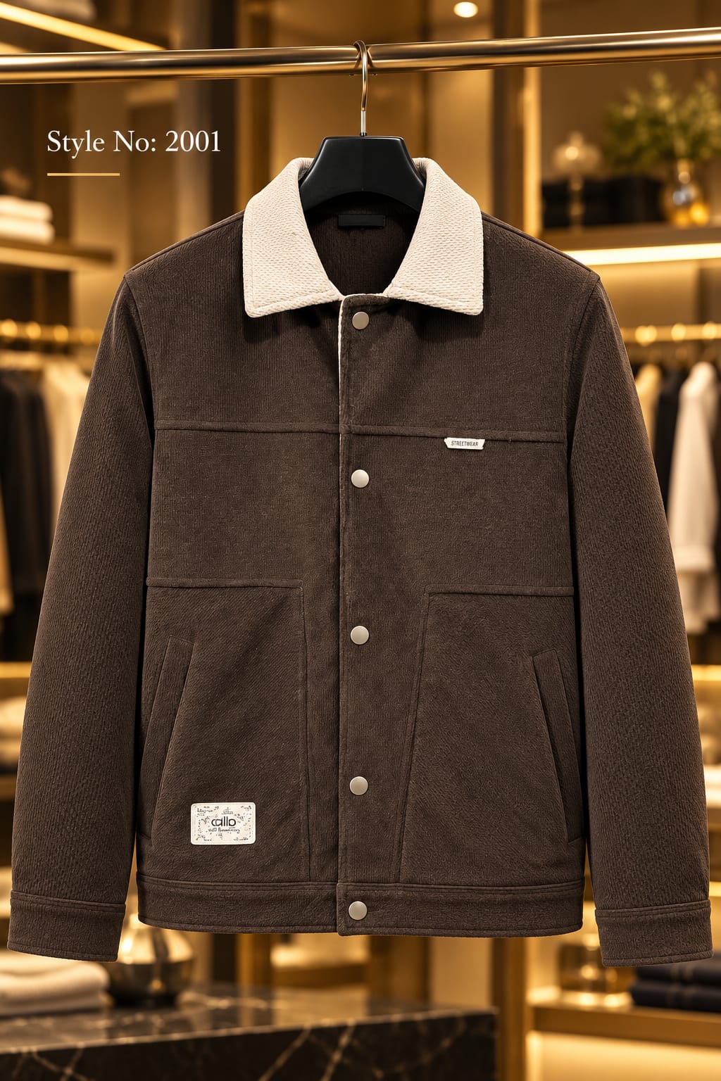Men’s Contrast Collar Button-Up Utility Jacket