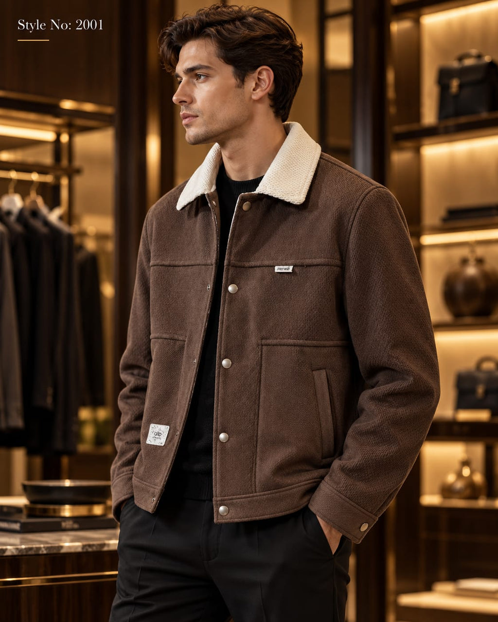 Men’s Contrast Collar Button-Up Utility Jacket