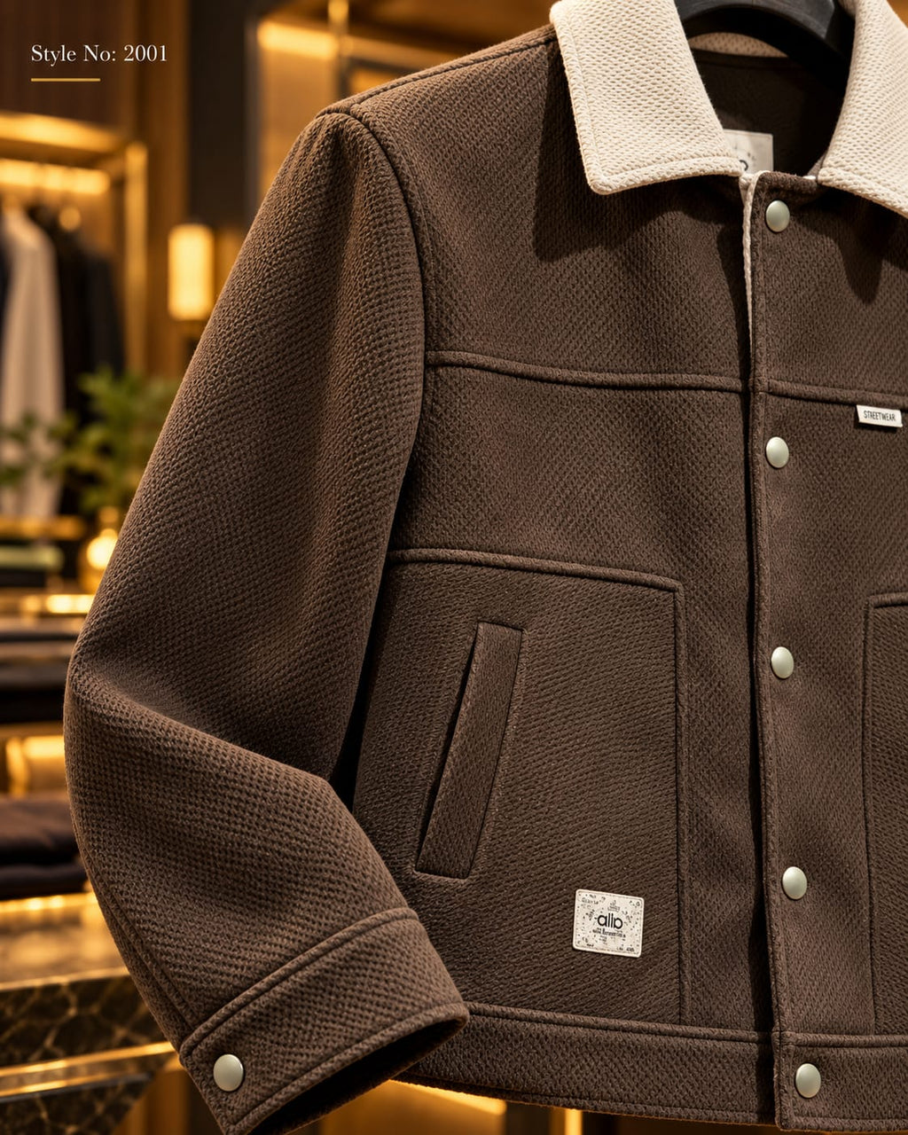 Men’s Contrast Collar Button-Up Utility Jacket
