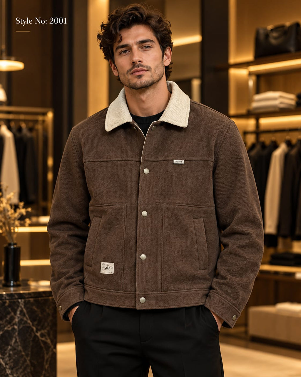 Men’s Contrast Collar Button-Up Utility Jacket