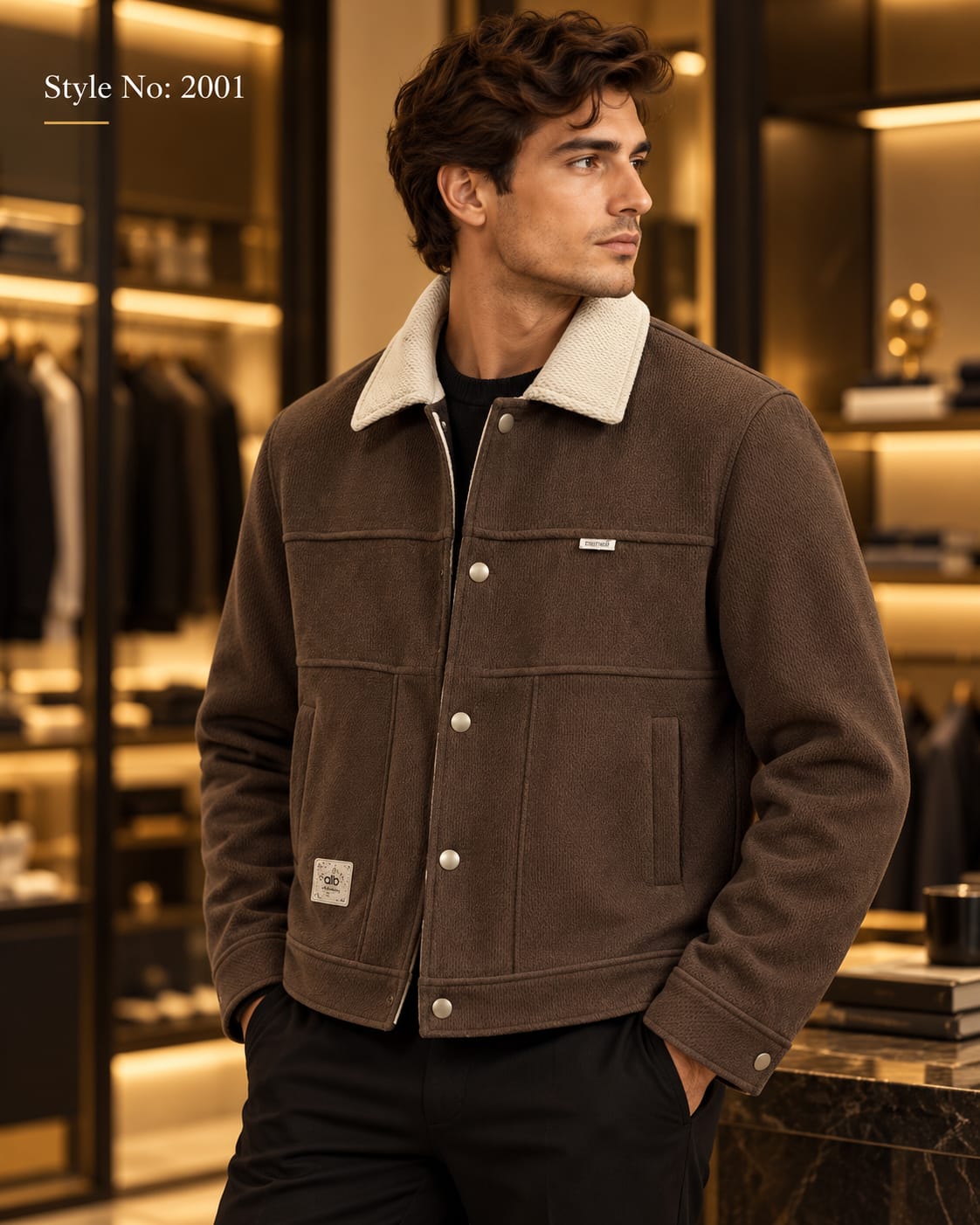Men’s Contrast Collar Button-Up Utility Jacket
