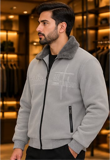 Men’s Faux-Fur Collar Zip Jacket