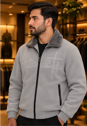 Men’s Faux-Fur Collar Zip Jacket