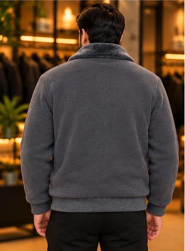 Men’s Faux-Fur Collar Zip Jacket