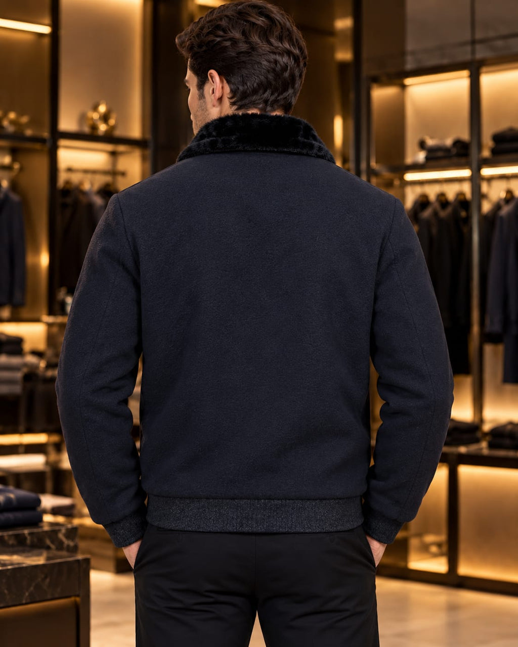 Men’s Faux-Fur Collar Zip Jacket