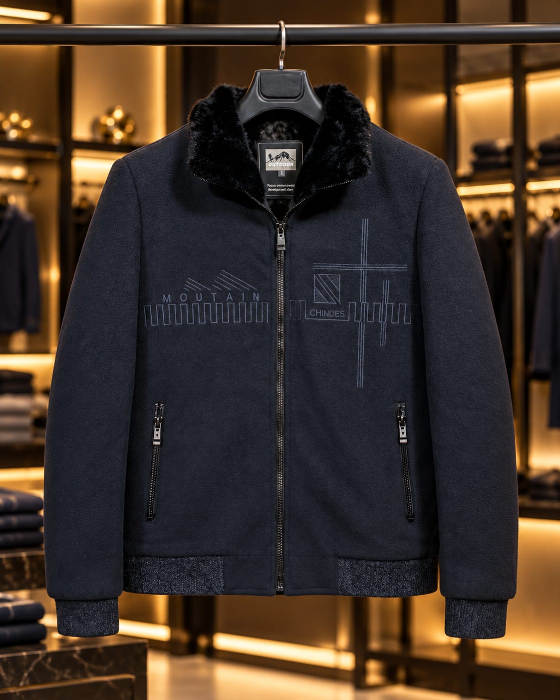 Men’s Faux-Fur Collar Zip Jacket