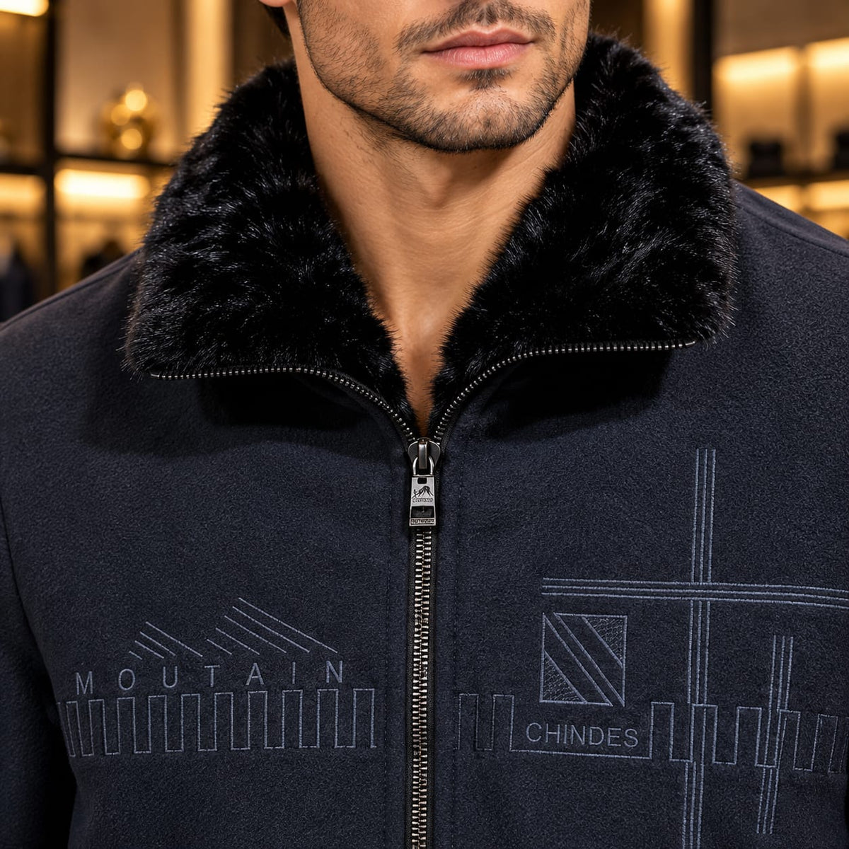 Men’s Faux-Fur Collar Zip Jacket
