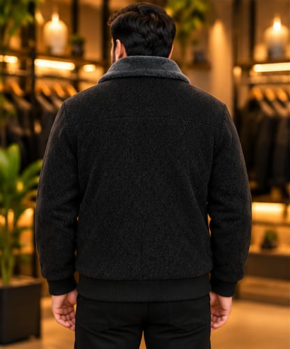 Men’s Textured Faux-Fur Collar Zip Jacket