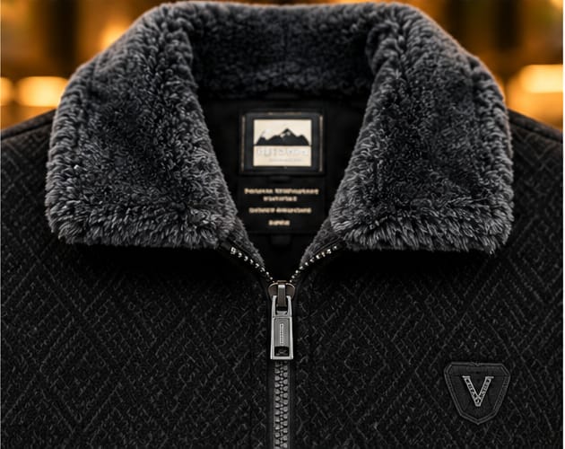 Men’s Textured Faux-Fur Collar Zip Jacket
