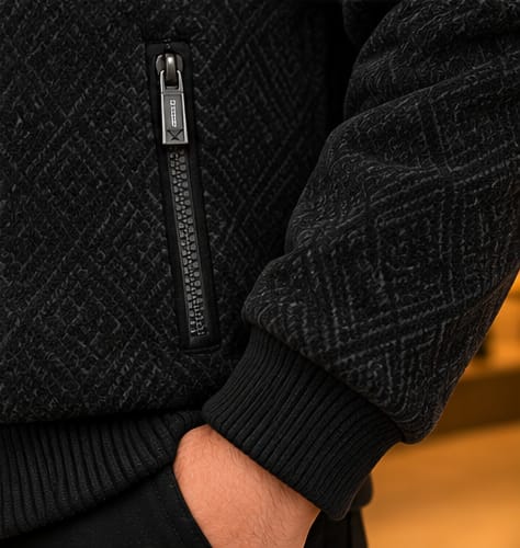 Men’s Textured Faux-Fur Collar Zip Jacket