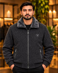 Men’s Textured Faux-Fur Collar Zip Jacket