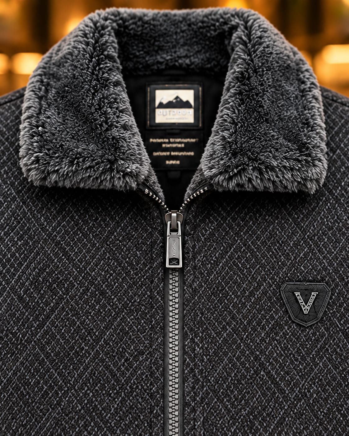Men’s Textured Faux-Fur Collar Zip Jacket