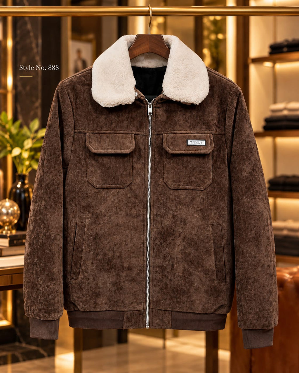 Men’s Sherpa Collar Suede-Look Utility Jacket