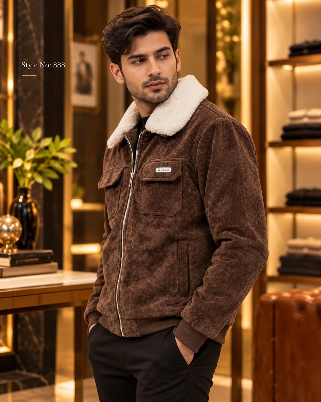 Men’s Sherpa Collar Suede-Look Utility Jacket