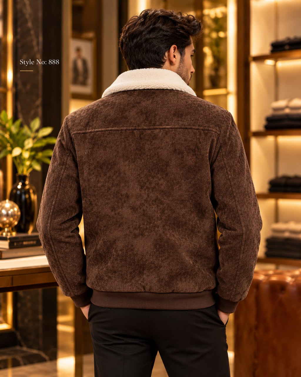 Men’s Sherpa Collar Suede-Look Utility Jacket