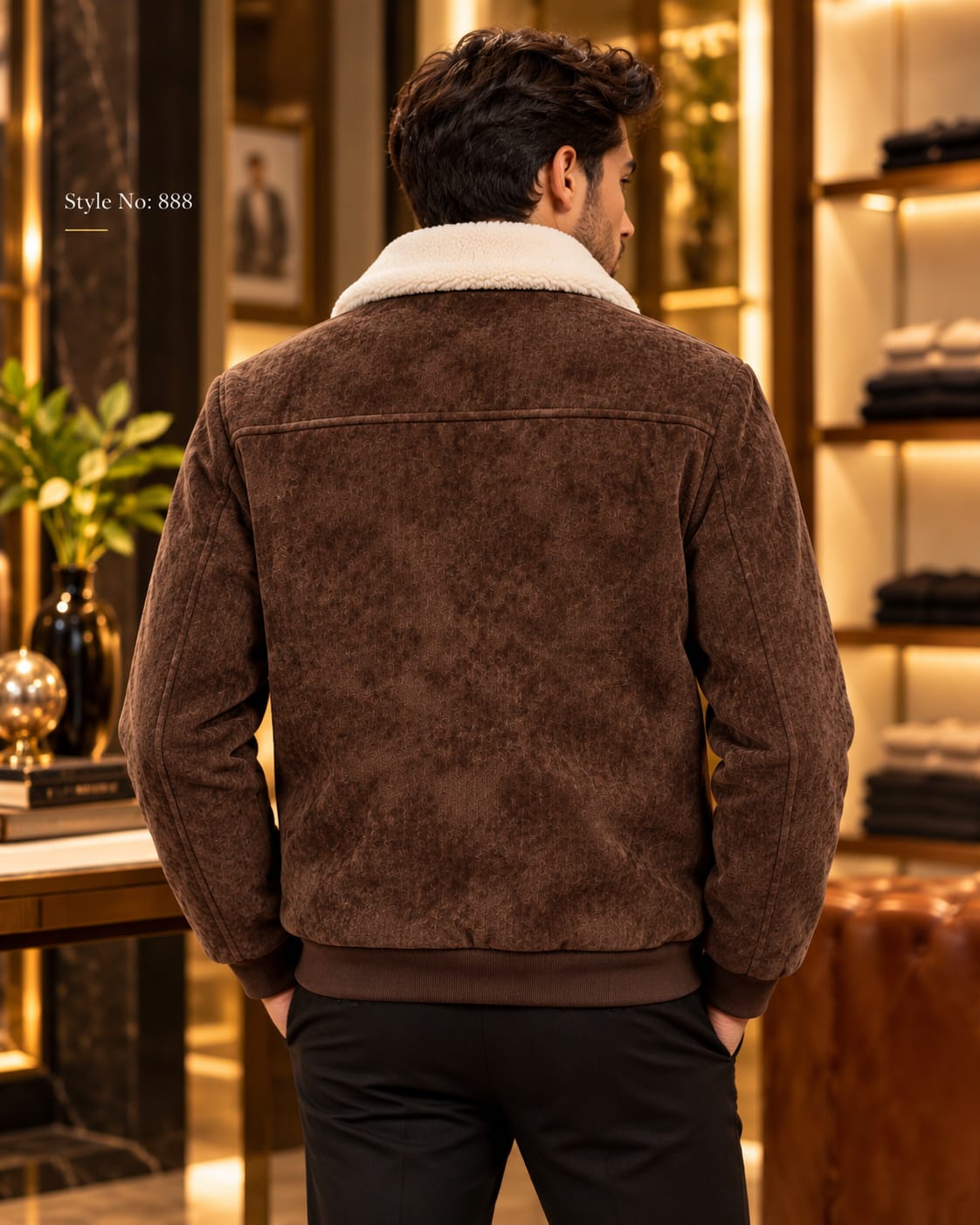 Men’s Sherpa Collar Suede-Look Utility Jacket