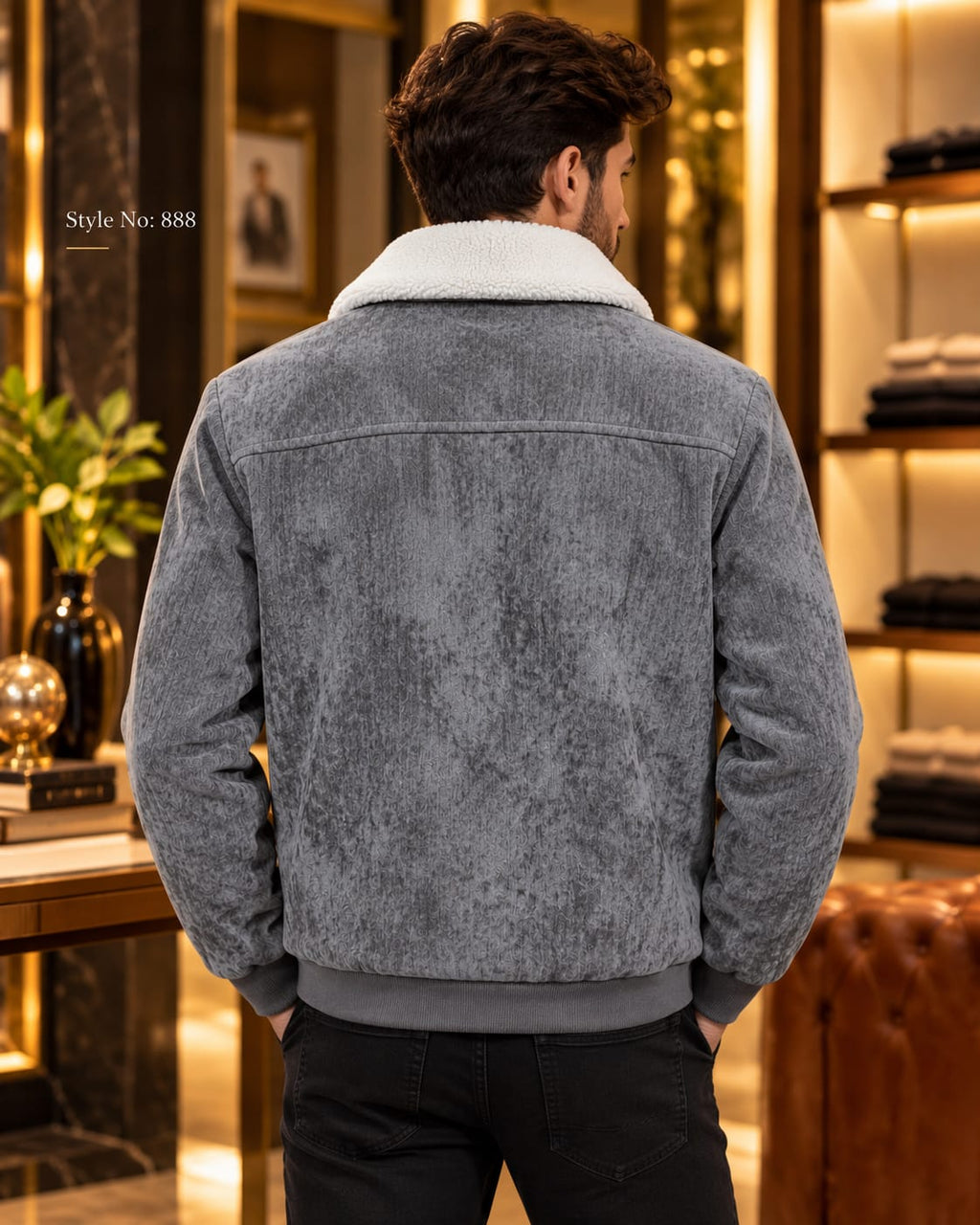 Men’s Sherpa Collar Suede-Look Utility Jacket