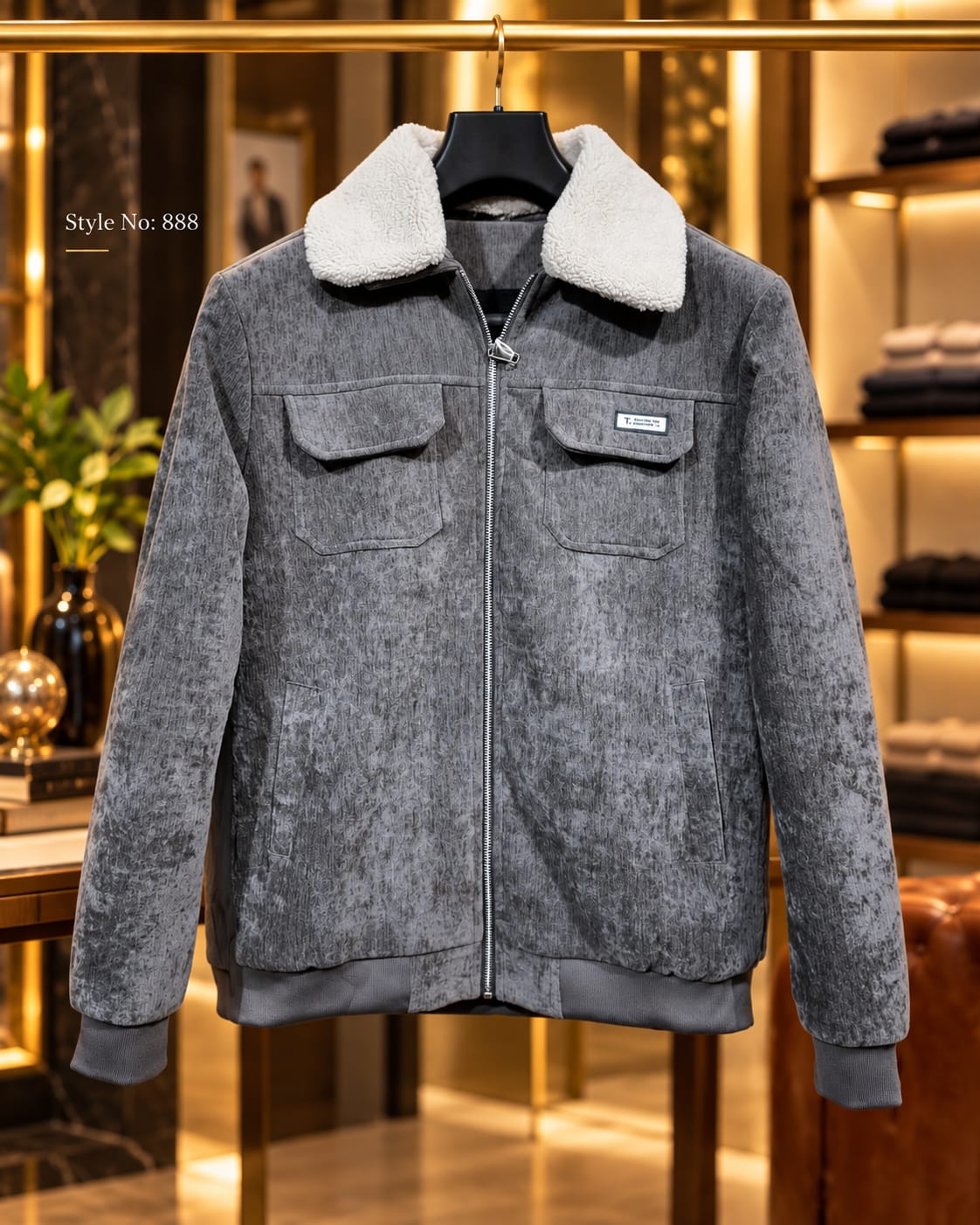 Men’s Sherpa Collar Suede-Look Utility Jacket