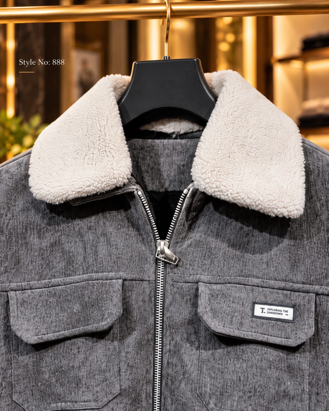 Men’s Sherpa Collar Suede-Look Utility Jacket