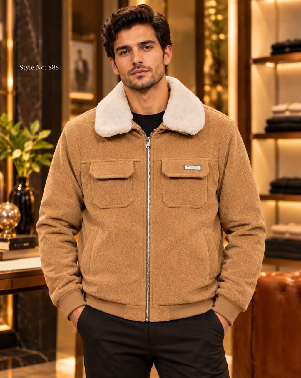 Men’s Sherpa Collar Suede-Look Utility Jacket