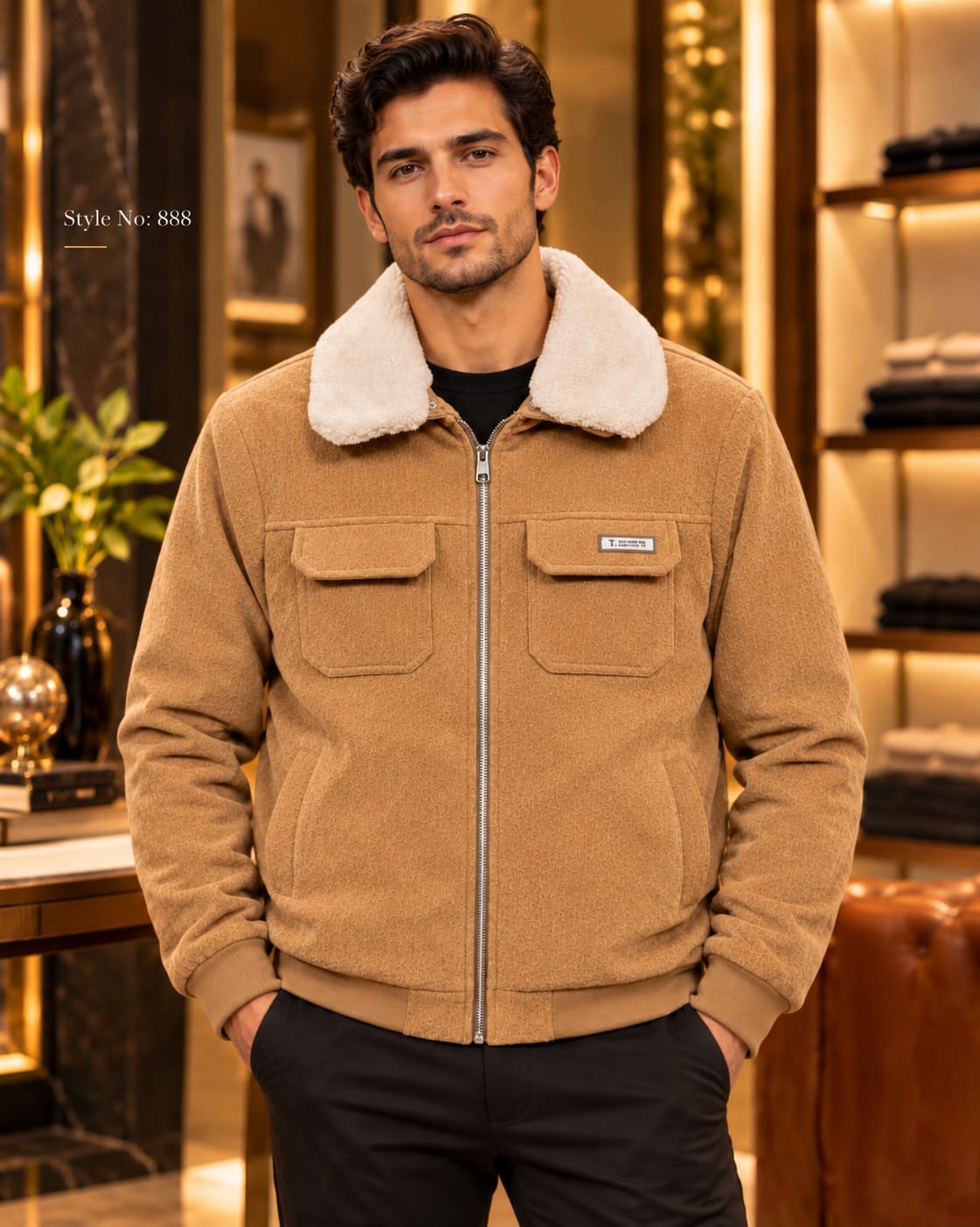Men’s Sherpa Collar Suede-Look Utility Jacket