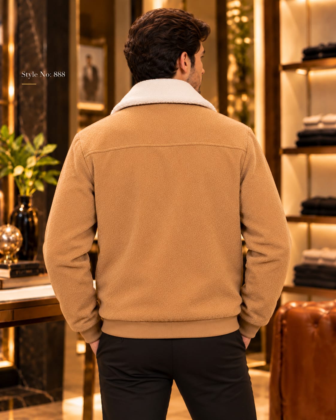 Men’s Sherpa Collar Suede-Look Utility Jacket