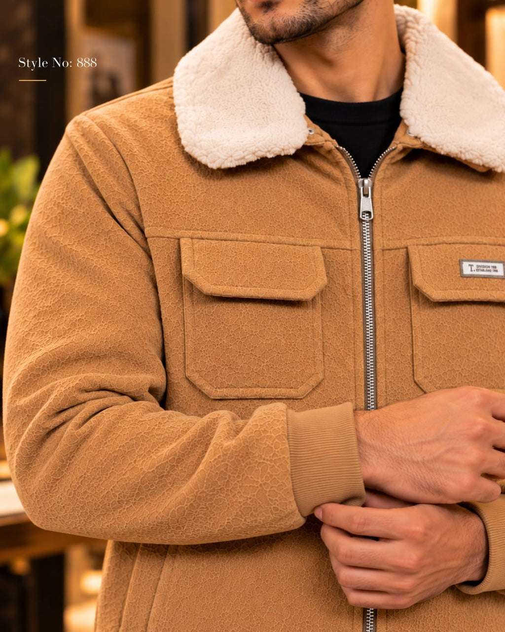 Men’s Sherpa Collar Suede-Look Utility Jacket