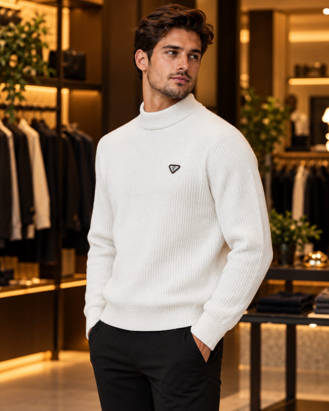 Men’s Ribbed Mock Neck Knit Sweater