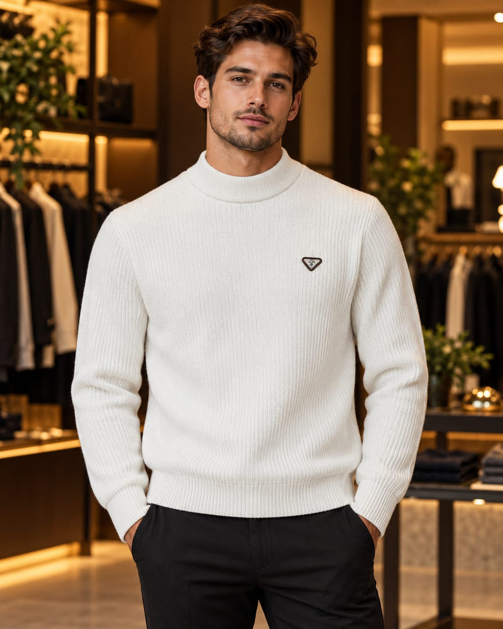 Men’s Ribbed Mock Neck Knit Sweater