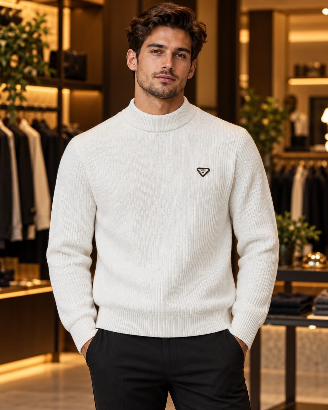 Men’s Ribbed Mock Neck Knit Sweater
