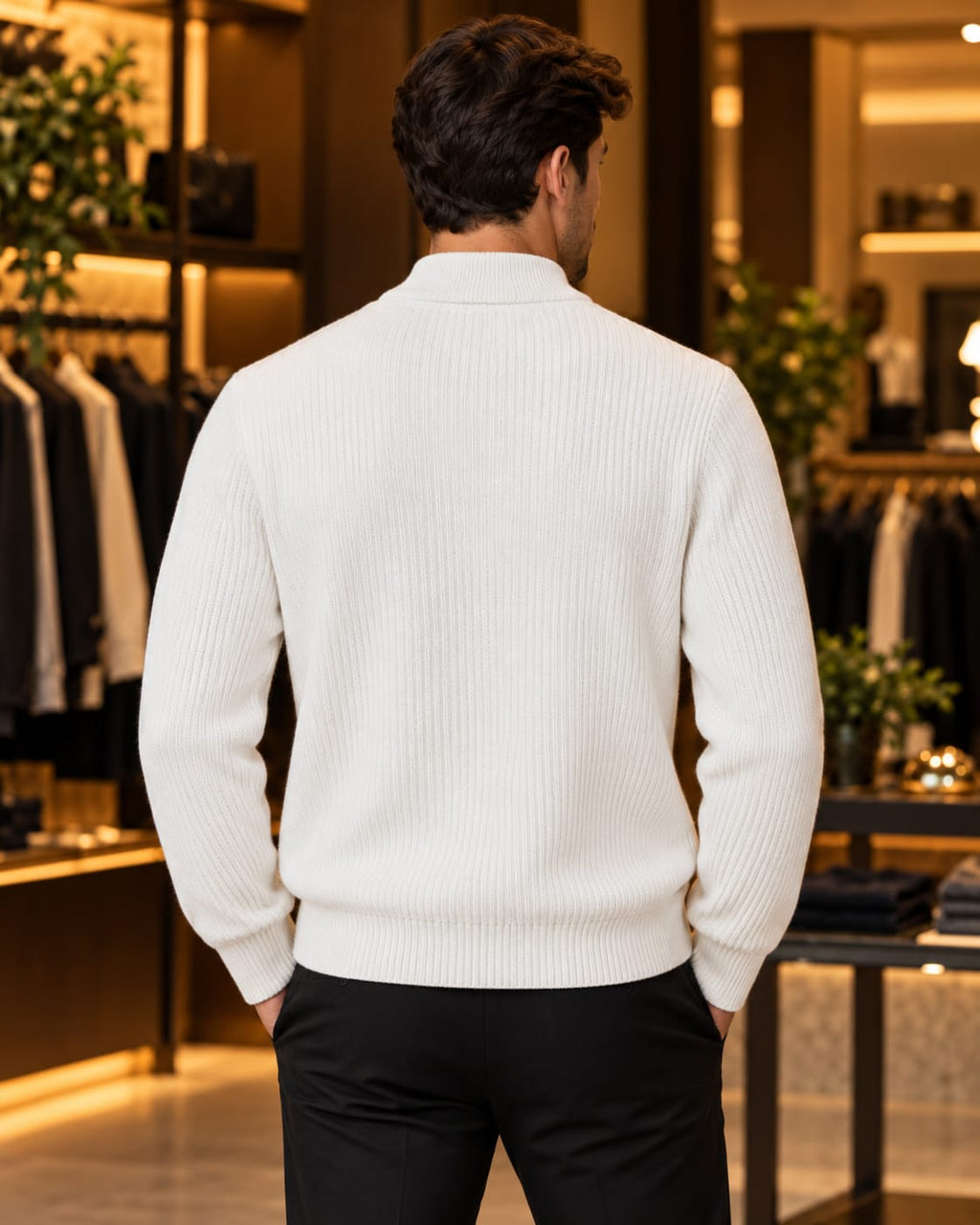 Men’s Ribbed Mock Neck Knit Sweater