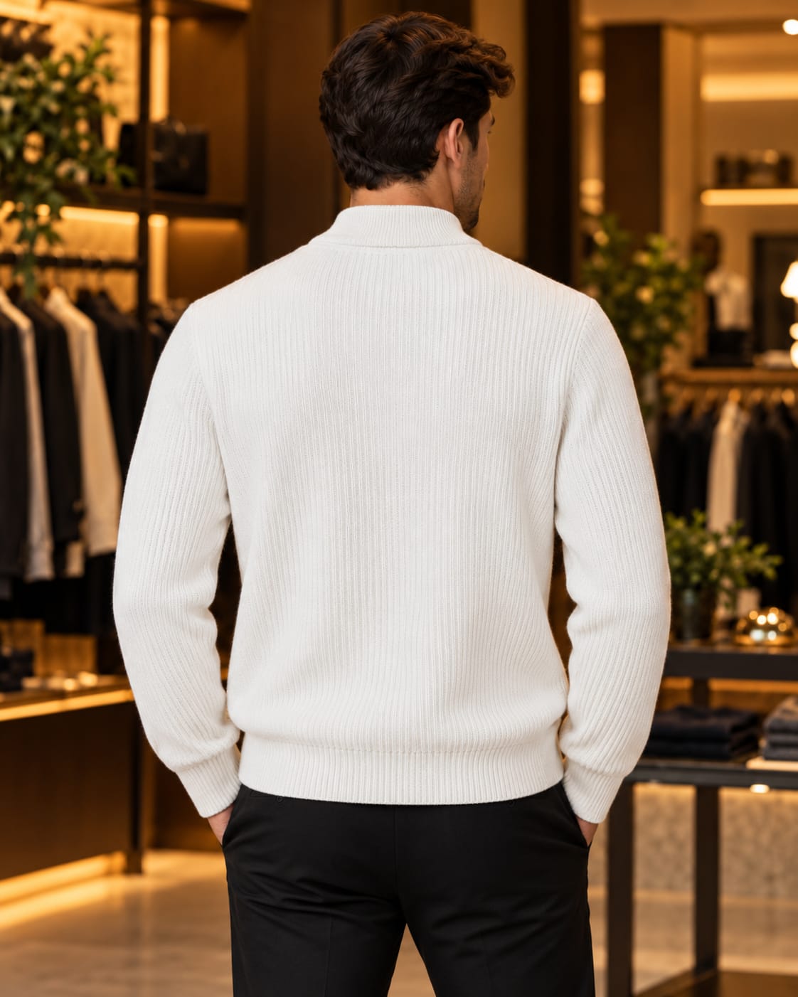 Men’s Ribbed Mock Neck Knit Sweater