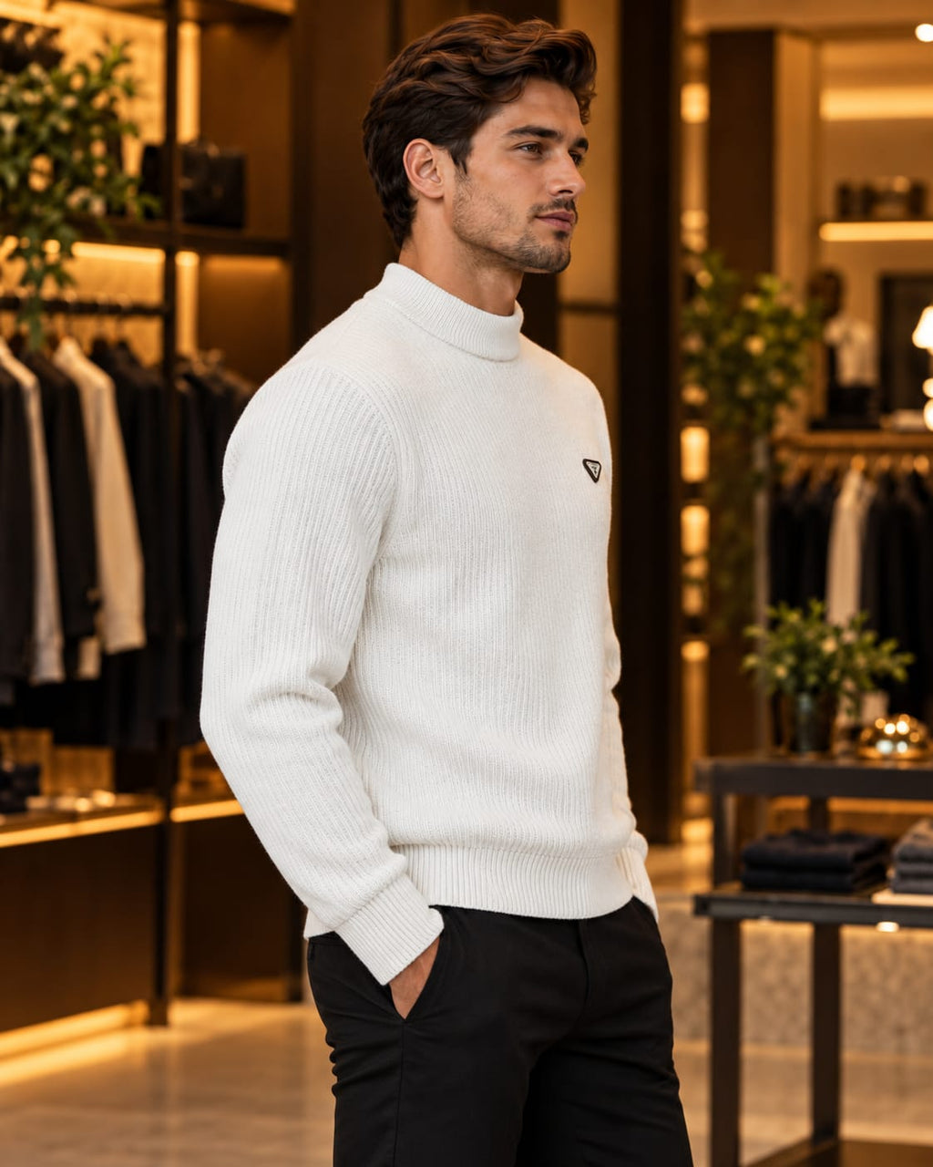Men’s Ribbed Mock Neck Knit Sweater