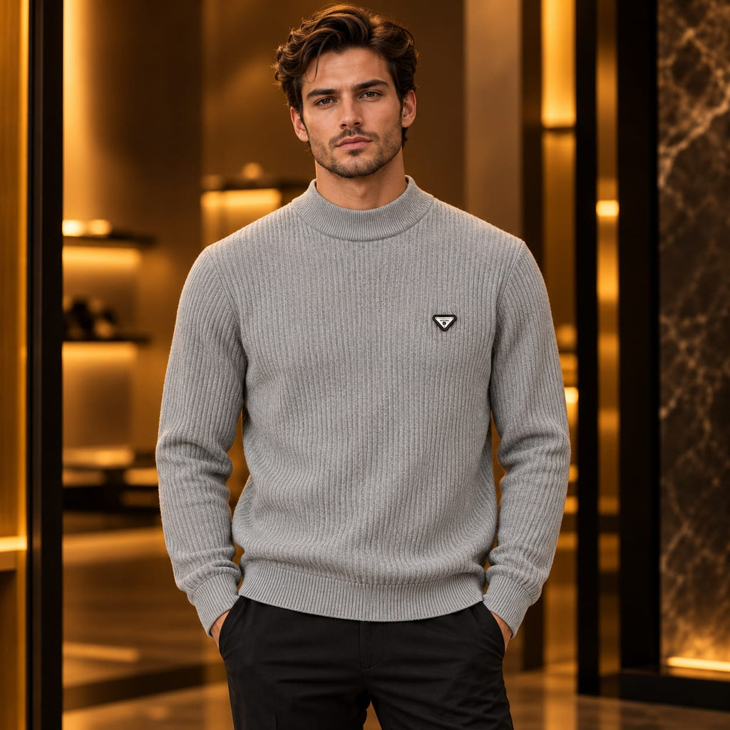 Men’s Ribbed Mock Neck Knit Sweater