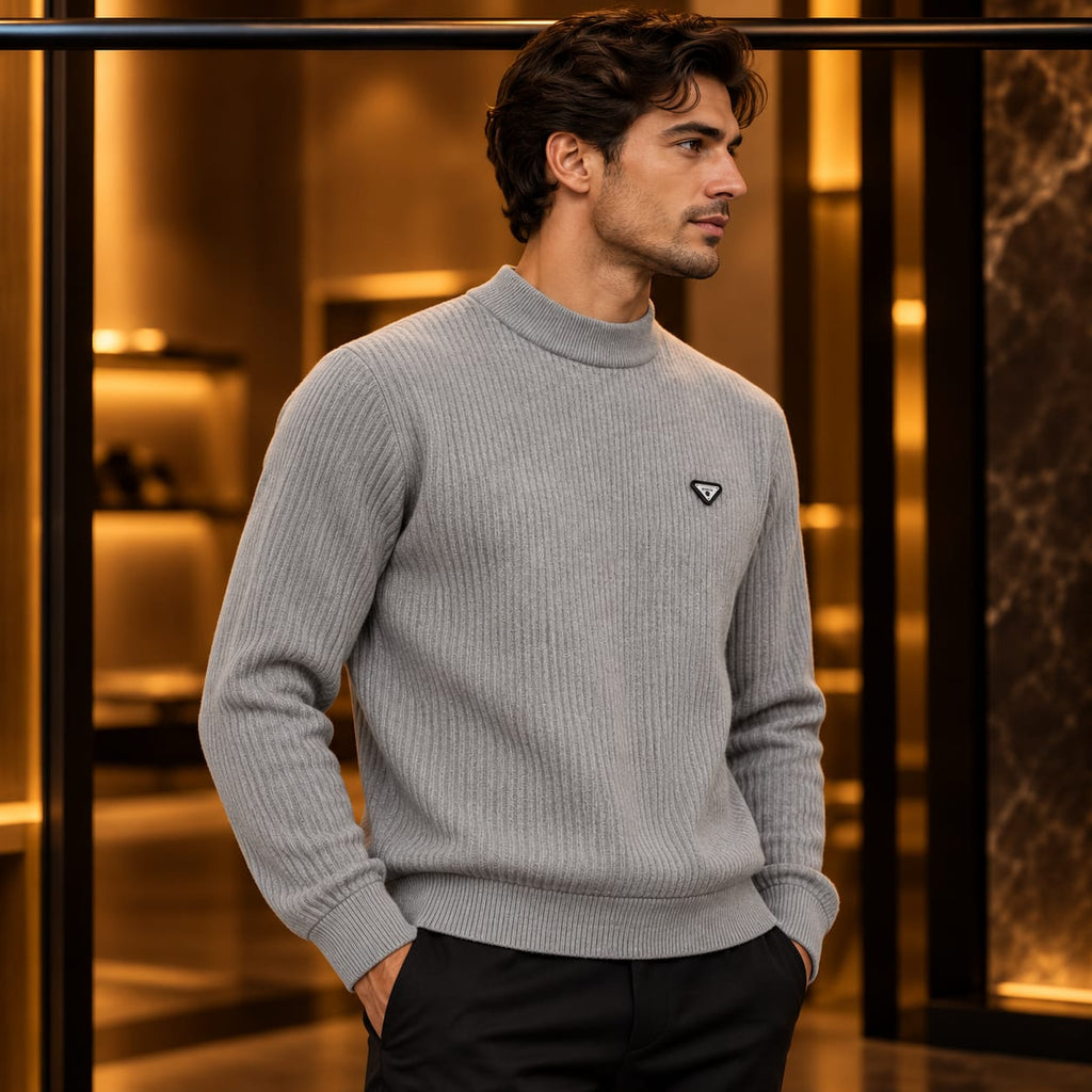 Men’s Ribbed Mock Neck Knit Sweater