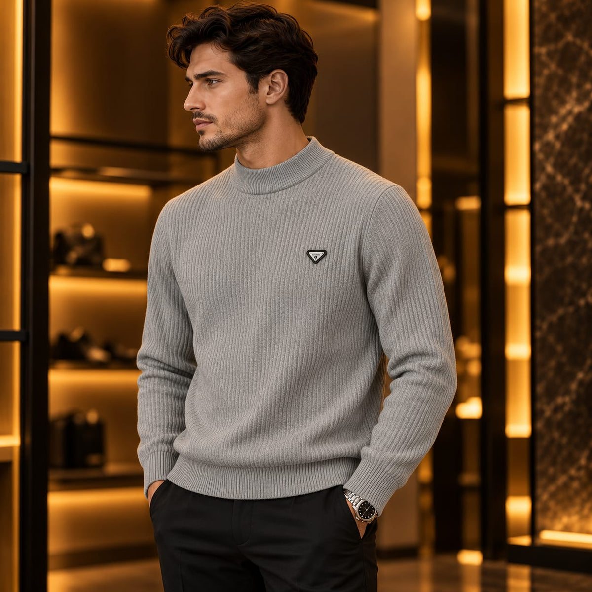 Men’s Ribbed Mock Neck Knit Sweater