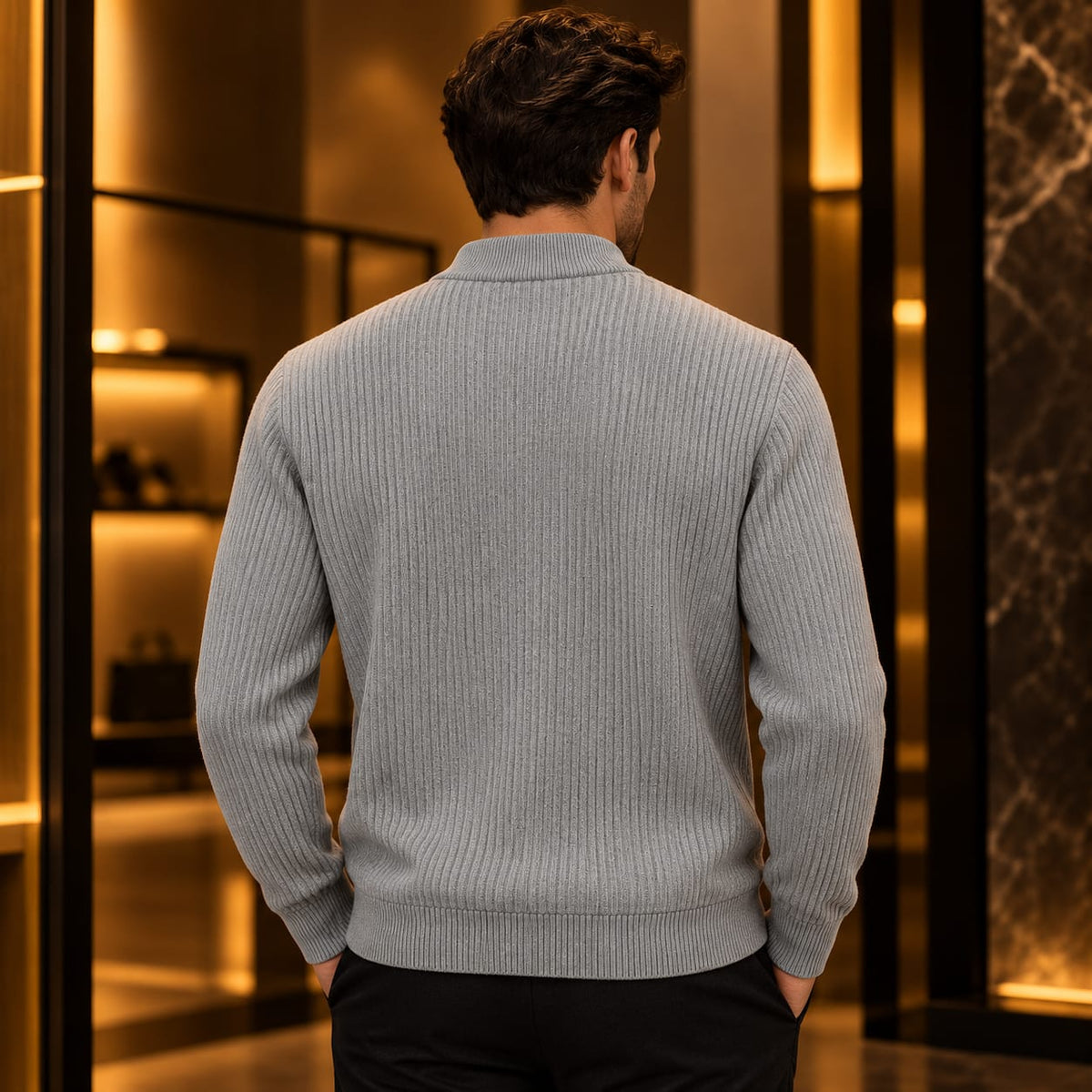 Men’s Ribbed Mock Neck Knit Sweater