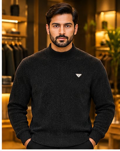 Men’s Ribbed Mock Neck Knit Sweater