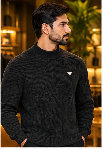 Men’s Ribbed Mock Neck Knit Sweater