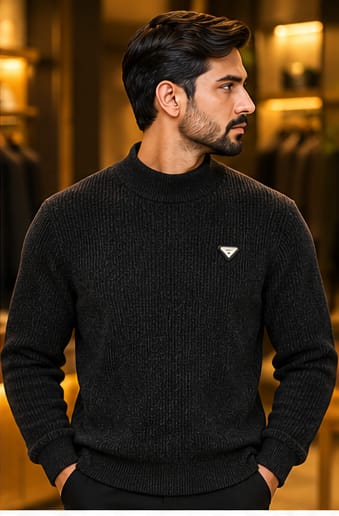 Men’s Ribbed Mock Neck Knit Sweater