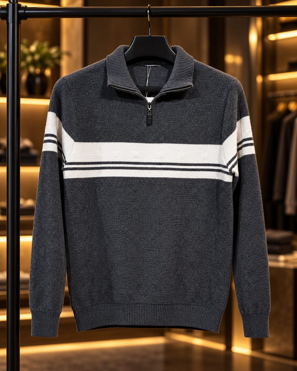 Men’s Textured Half-Zip Stripe Knit Sweater