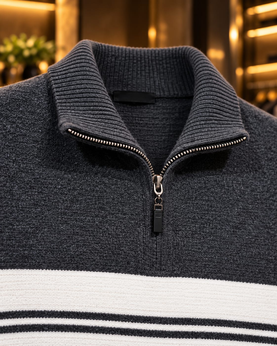 Men’s Textured Half-Zip Stripe Knit Sweater